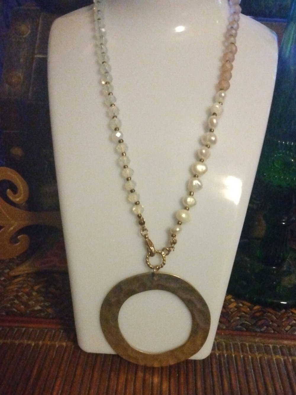 Silpada brass Pendant Necklace  with Cream Beaded Chain & pearls
